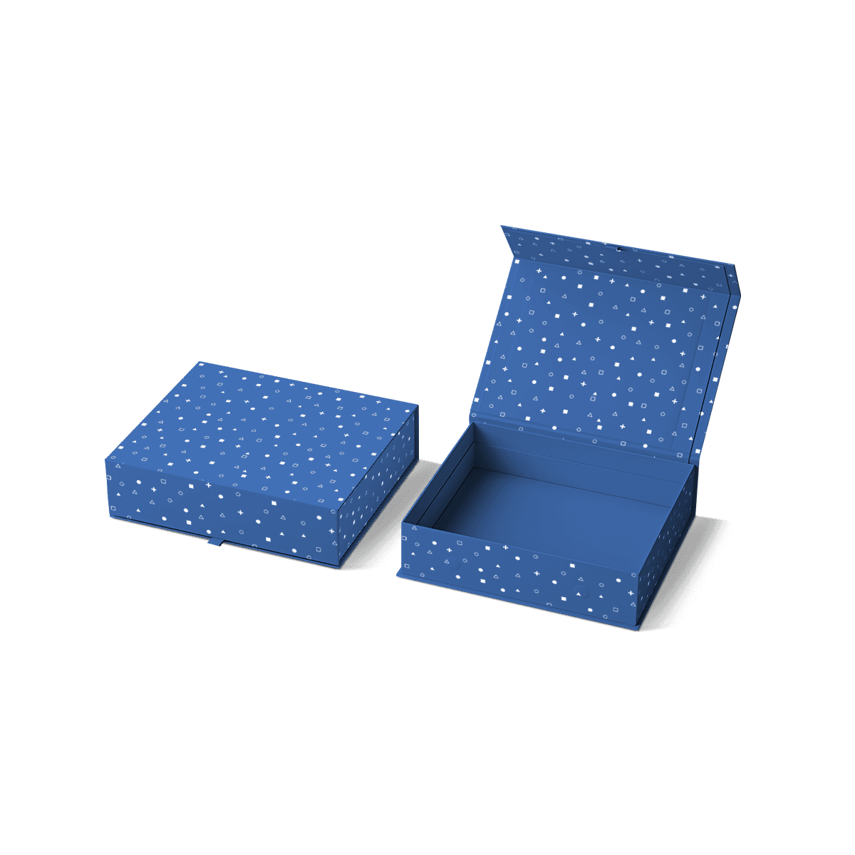 Magnetic closure rigid boxes with hinged lids, concealed magnets and premium printed paperboard surfaces, shown for luxury retail and gifting presentation.