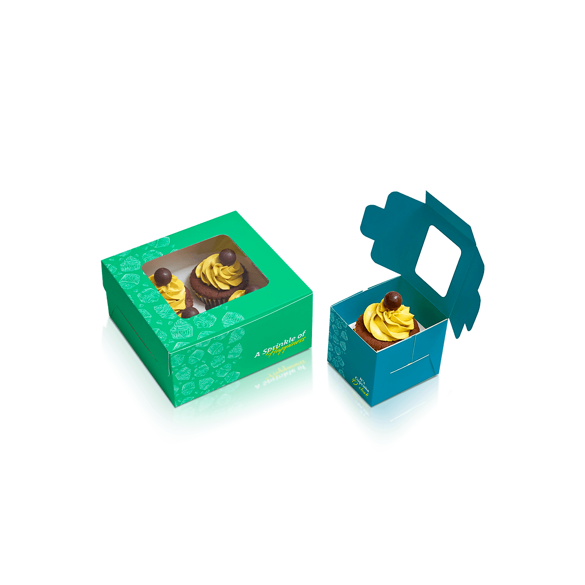 Custom cupcake boxes with printed cardboard packaging for individual cupcakes, bakery sets and gift-ready treats
