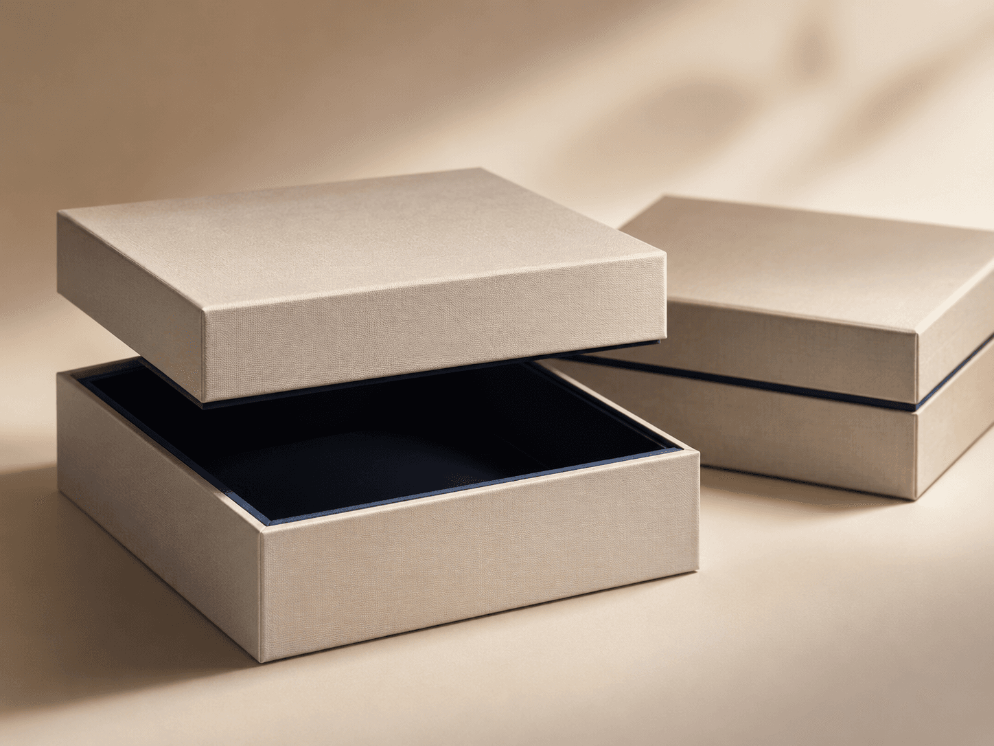 Rigid board box with thick greyboard sample and wrapped edges for premium packaging.