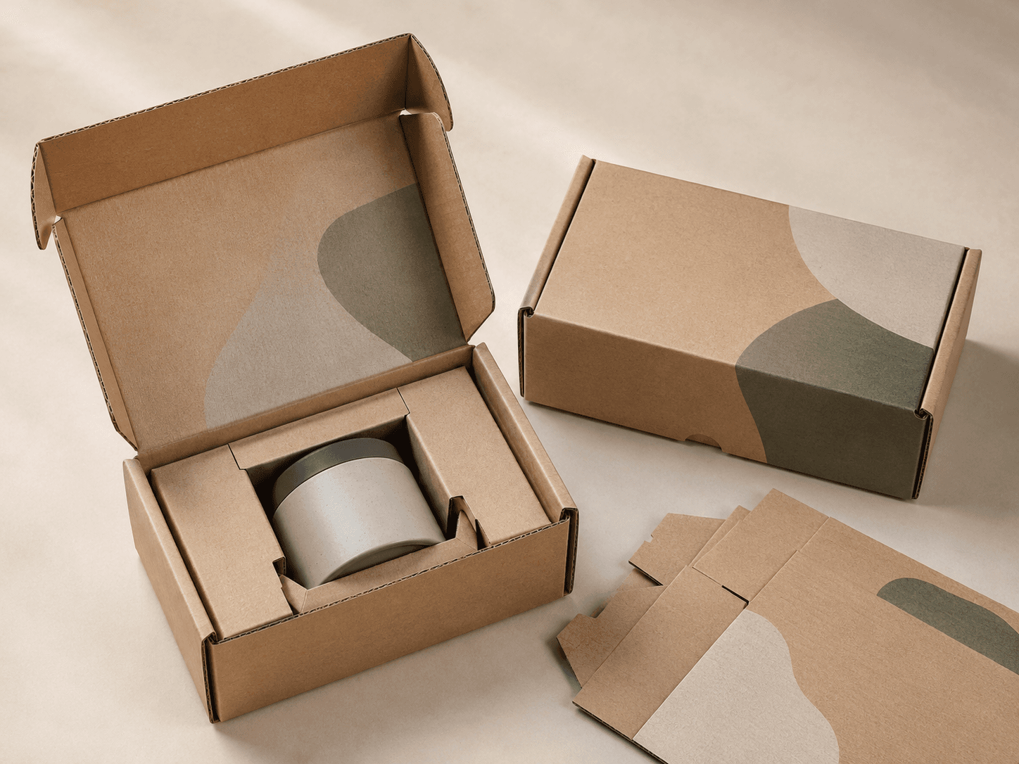 Efficient shipping box with close product fit and minimal empty space to reduce the need for internal filling.