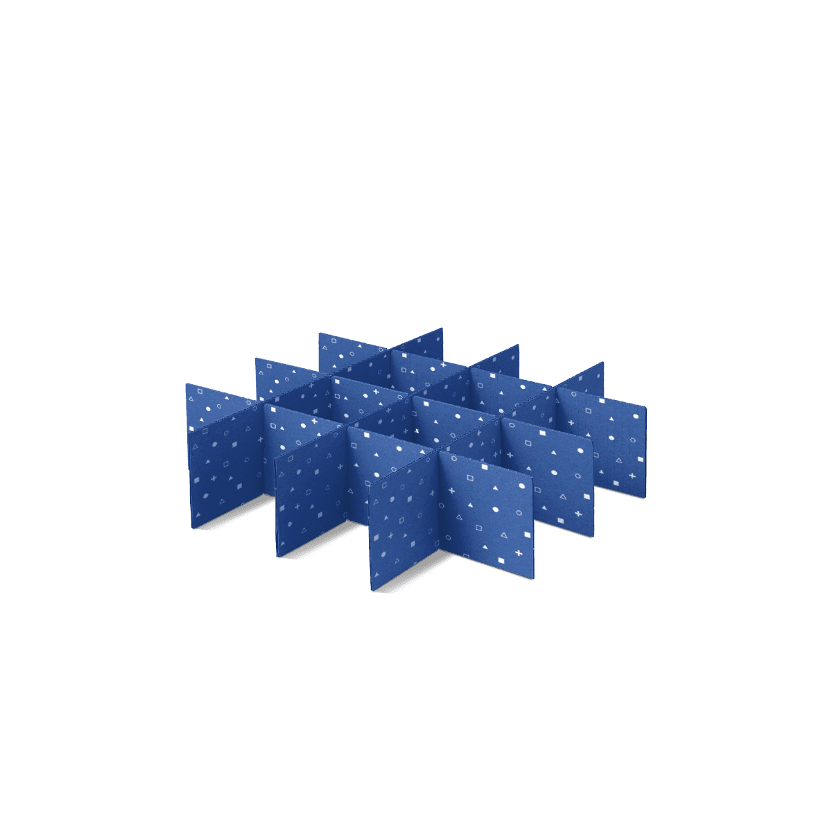 Cardboard box dividers with intersecting slots and separate compartments, shown inside a paperboard box for organised multi-product packaging.