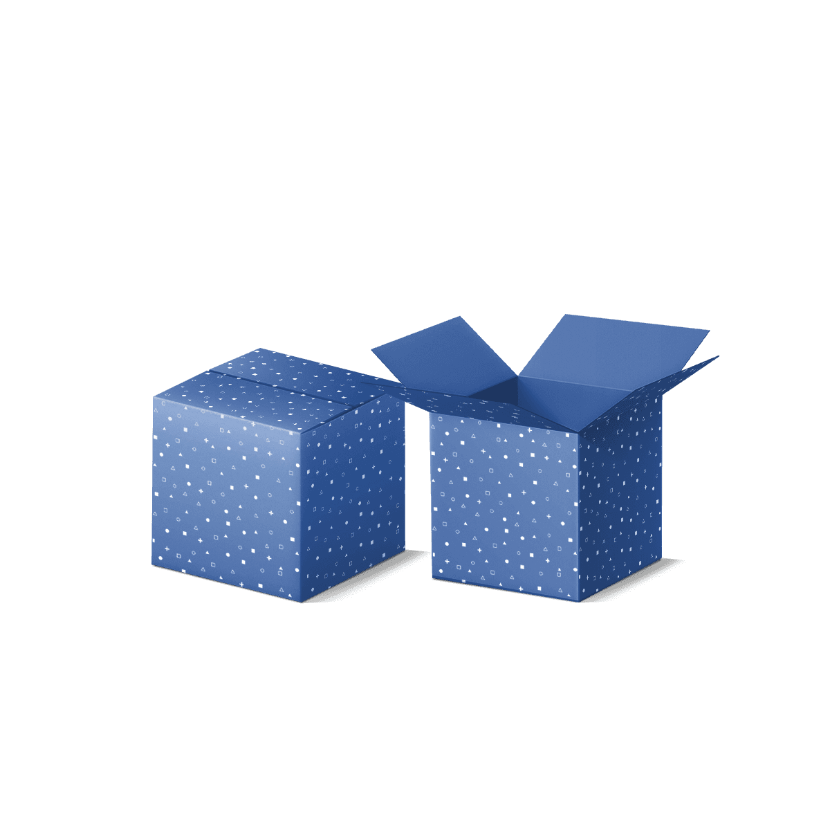 Regular slotted cartons with four folding flaps and corrugated board panels, shown open and closed for standard product shipping.