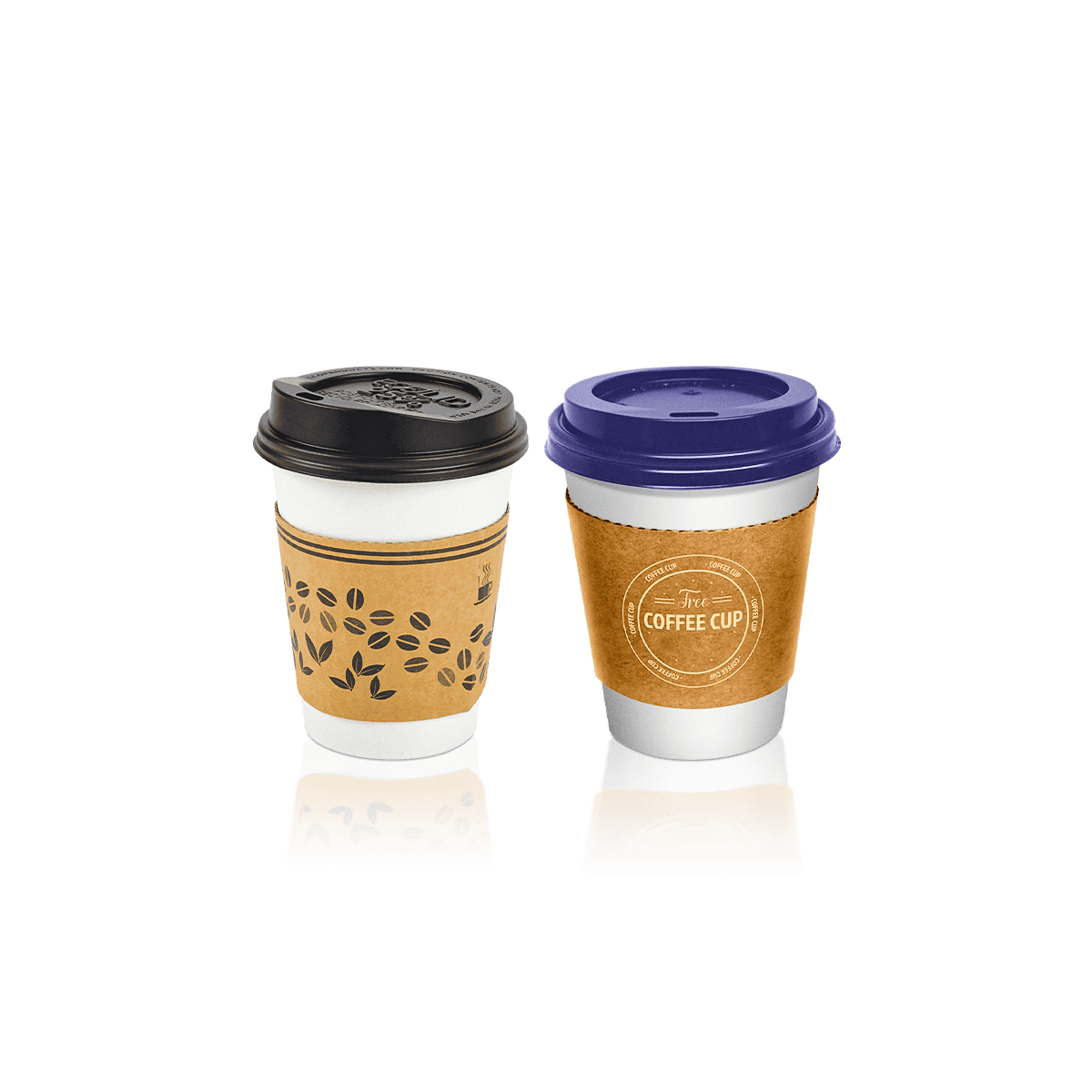 Custom coffee cup sleeves with printed cardboard bands for takeaway drinks, cafés and hot beverage service
