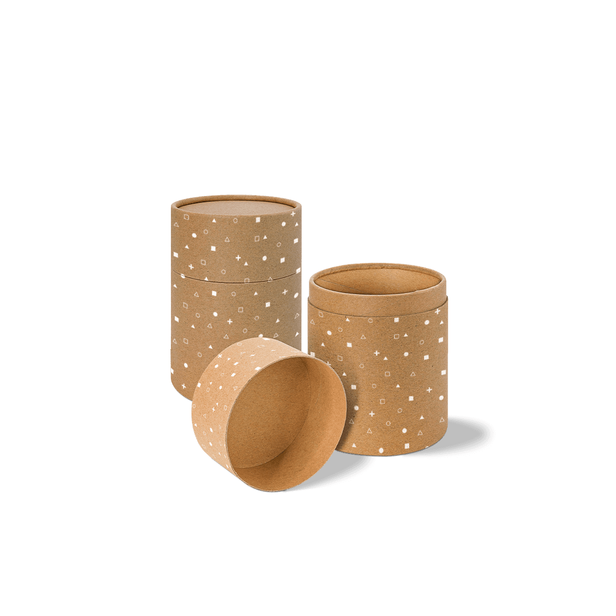 Eco tube packaging made from natural kraft paperboard with minimal printed branding, displayed as recyclable cylindrical packaging for retail products.