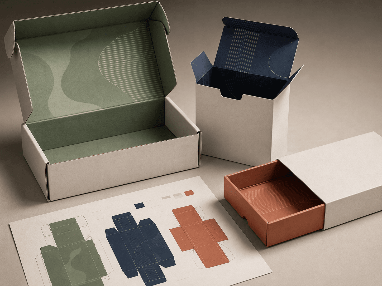 Open custom packaging showing printed interior colour for a premium unboxing experience.