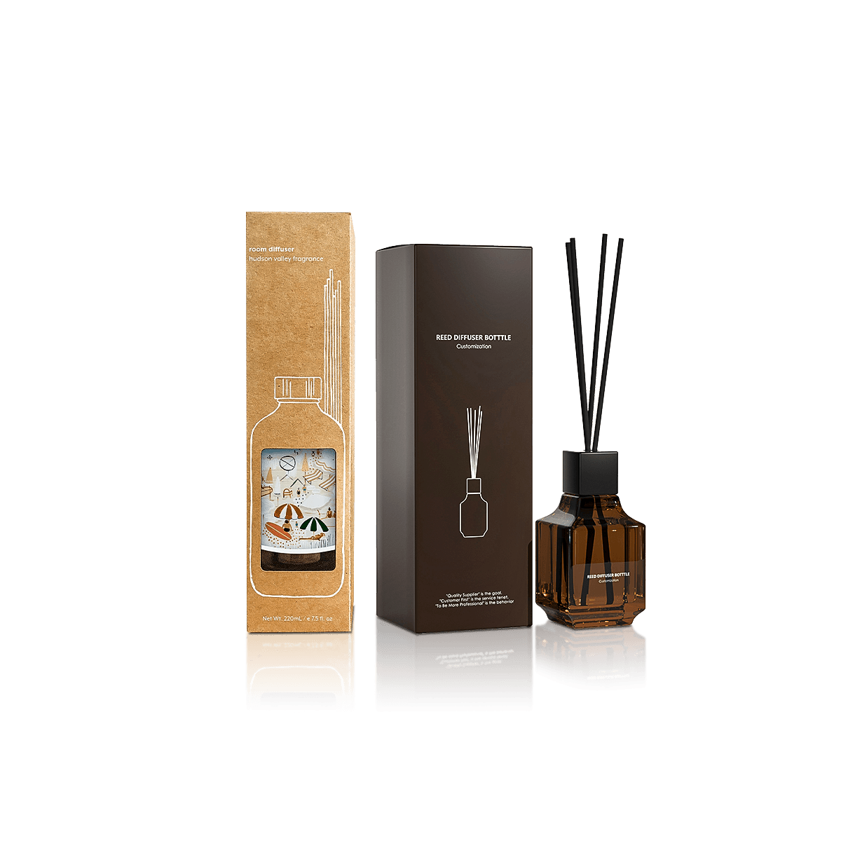 Custom reed diffuser boxes with printed carton packaging for glass diffuser bottles and fragrance reeds
