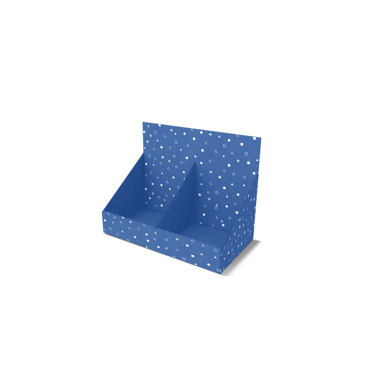 Printed cardboard display boxes with sturdy folded board construction and branded display panels, styled for retail shelves and promotional product placement.