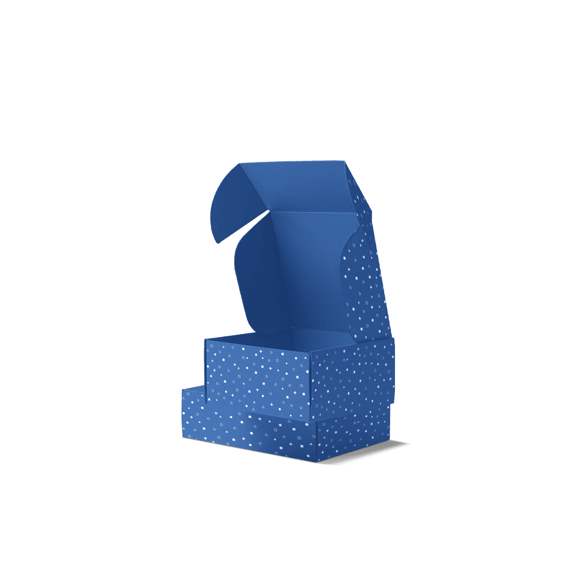 Roll end tuck front mailer boxes in printed corrugated board with secure front tuck closures, shown open and closed for branded e-commerce packaging.