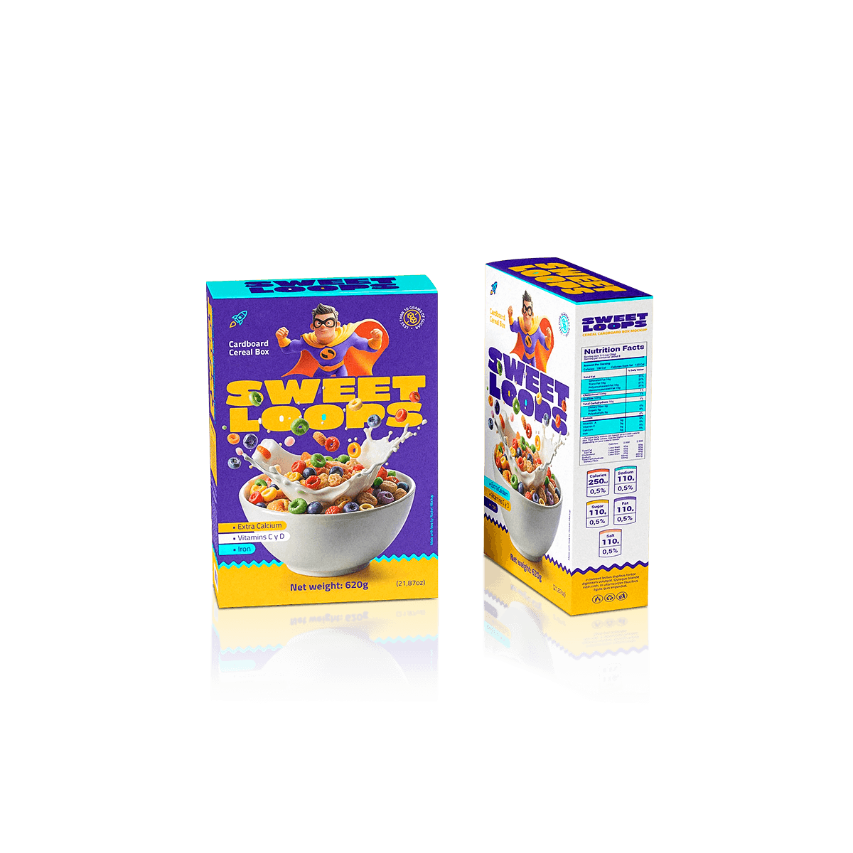 Custom cereal boxes with printed paperboard packaging for breakfast products, granola and retail food branding