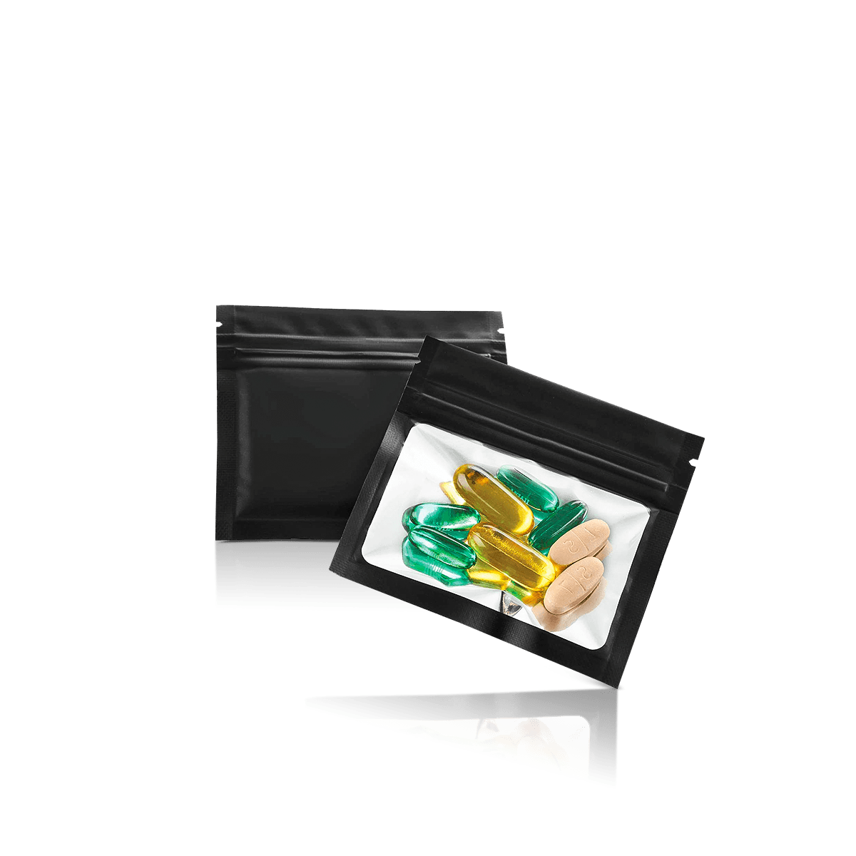 Custom supplement Mylar bags with printed resealable pouch packaging for powders, capsules and wellness products
