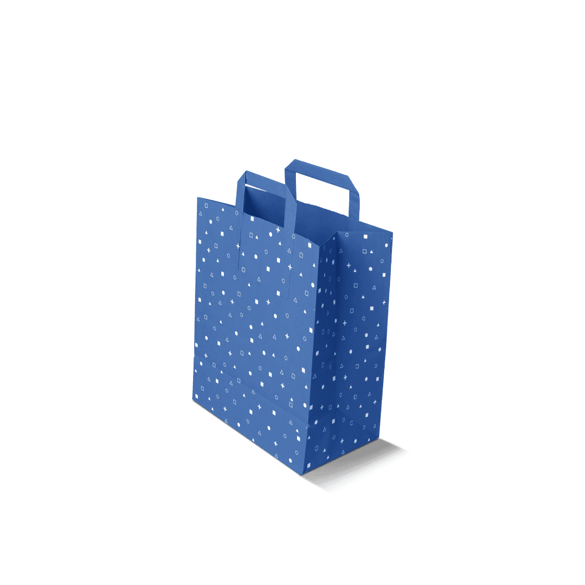 Flat paper bags in smooth white and kraft paper with simple printed branding, shown for lightweight retail and small product packaging.