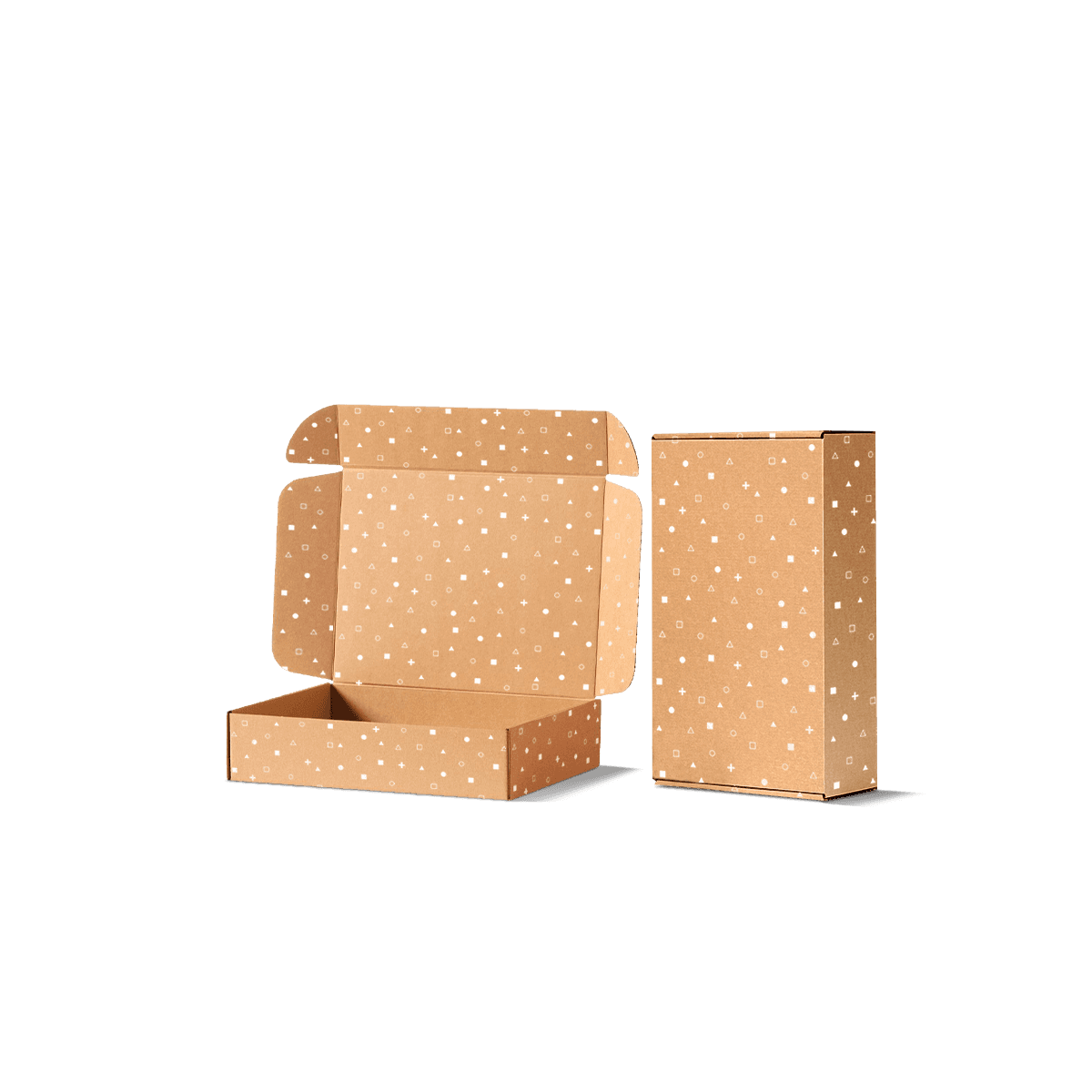 Recyclable mailer boxes in kraft corrugated board with clean printed artwork, shown for eco-conscious branded shipping and subscription packaging.