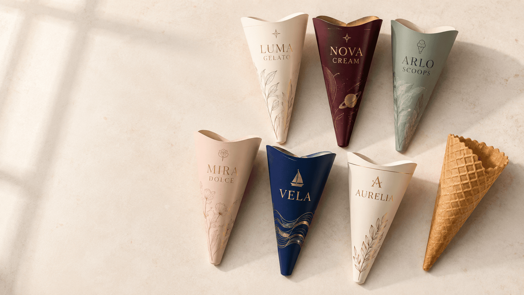 Premium custom printed cone sleeves with narrow tapered ends