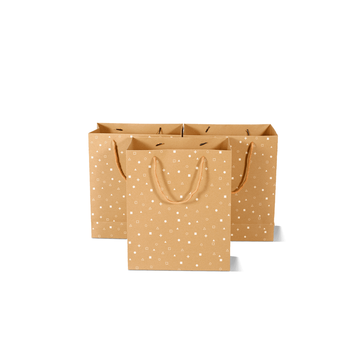 Natural kraft paper bags with custom printed branding and visible paper texture, displayed as recyclable retail and takeaway packaging.