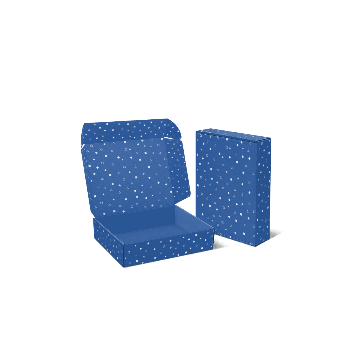 Corrugated mailer boxes with fluted board edges and custom printed panels, shown as durable branded packaging for shipping and fulfilment.