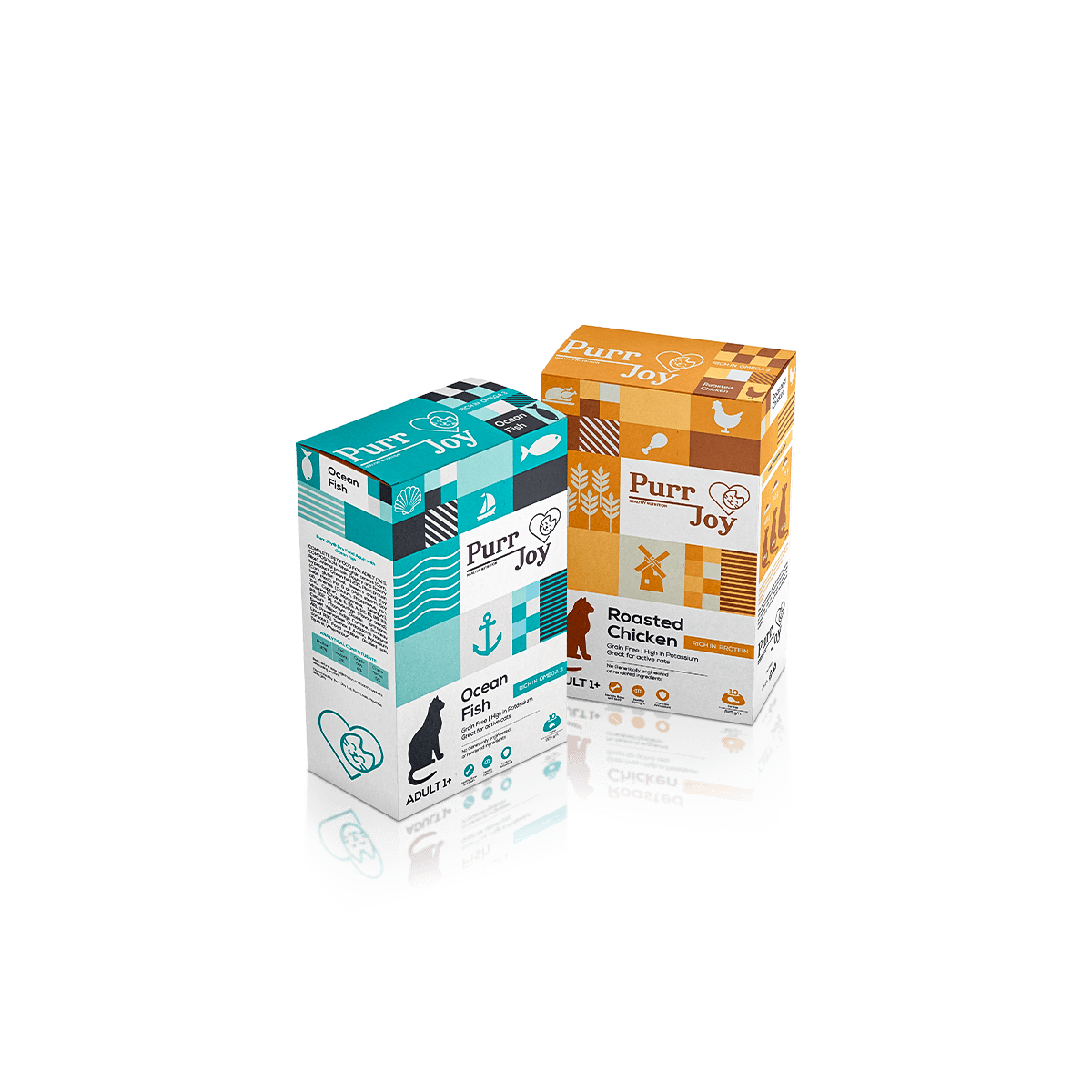Custom pet food boxes with printed cardboard packaging for dry food, treats and branded pet nutrition products