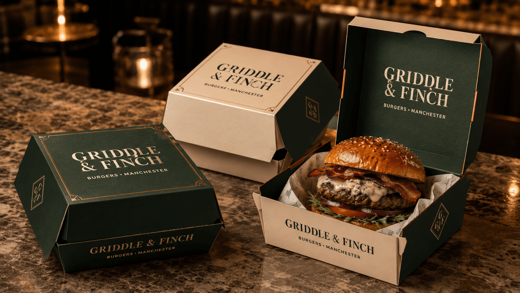 Custom printed burger boxes prepared for a bulk restaurant packaging order