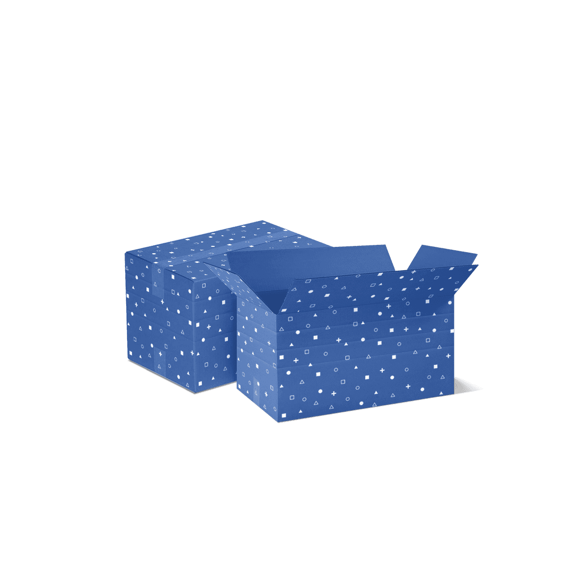 Multi depth shipping boxes with multiple crease lines for adjustable height, shown as flexible corrugated packaging for varied product sizes.