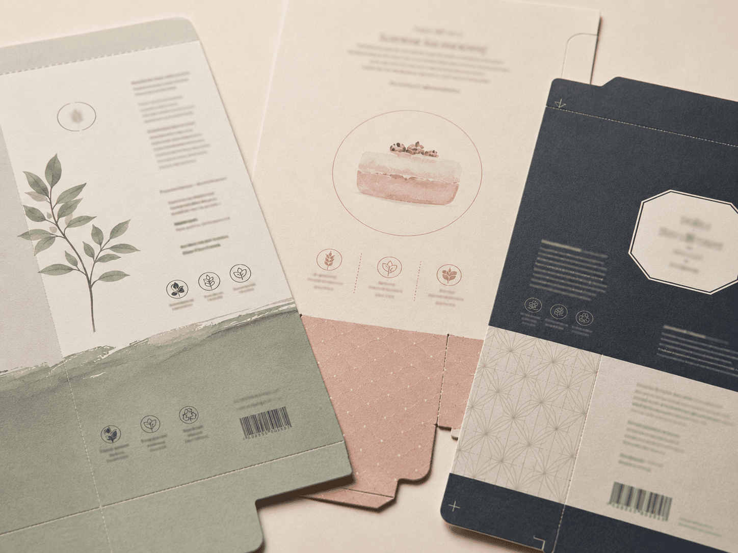Matte laminated custom packaging panels with low-glare finish and packaging-style printed artwork.