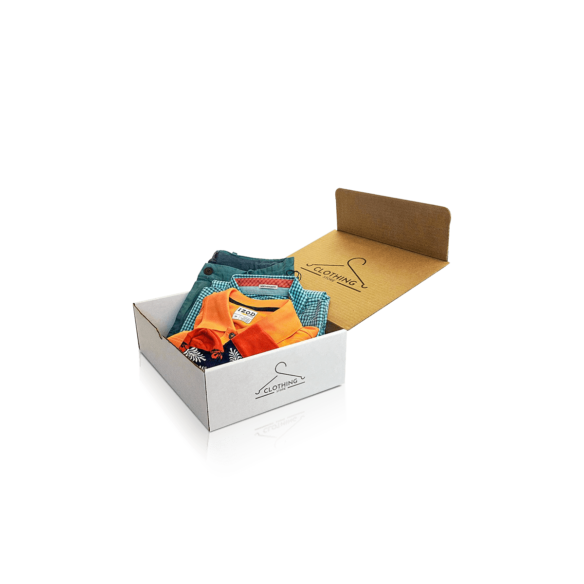 Custom clothing boxes with printed paperboard packaging for folded garments, fashion items and retail apparel