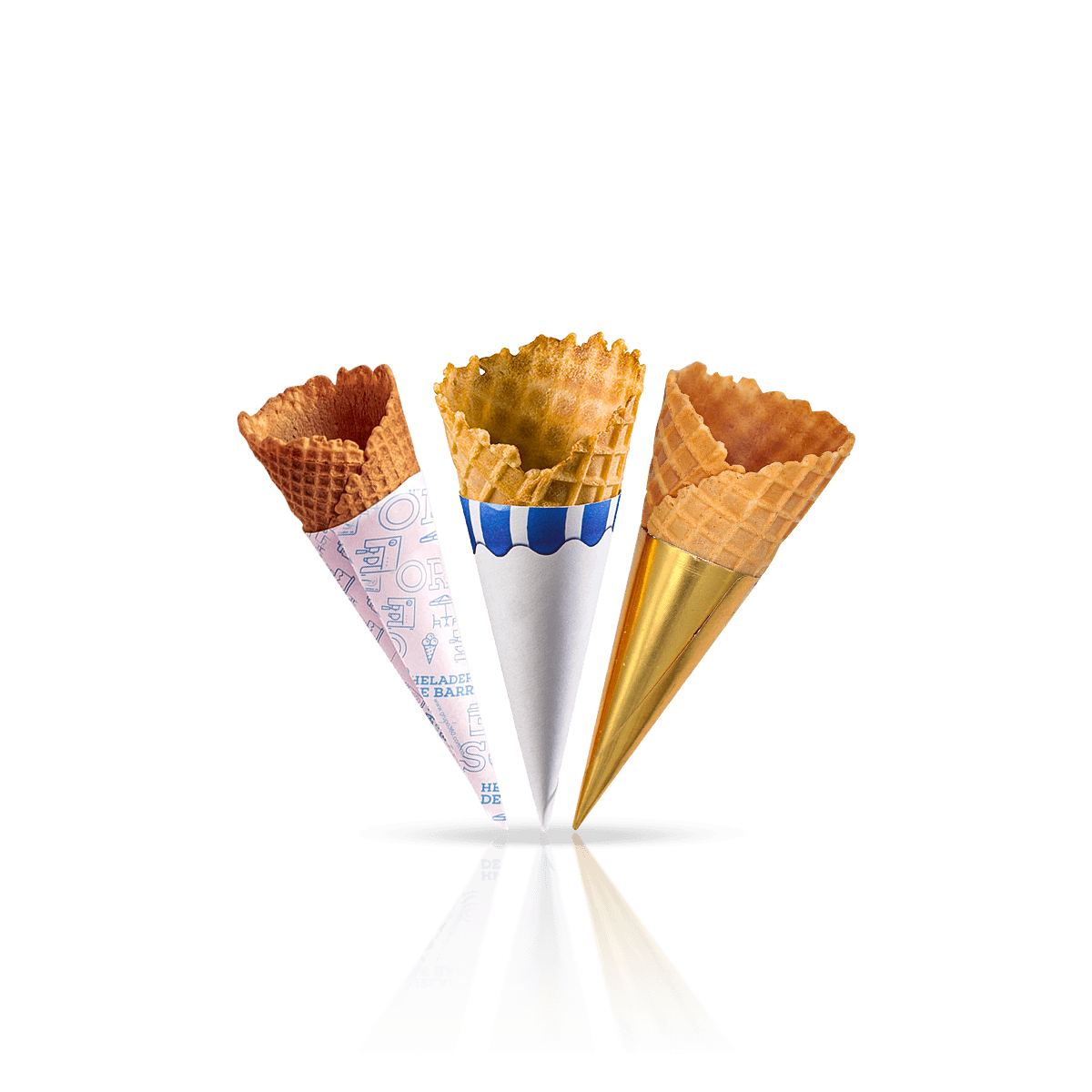Custom waffle cone sleeves with printed grease-resistant paper packaging for desserts, gelato and takeaway treats