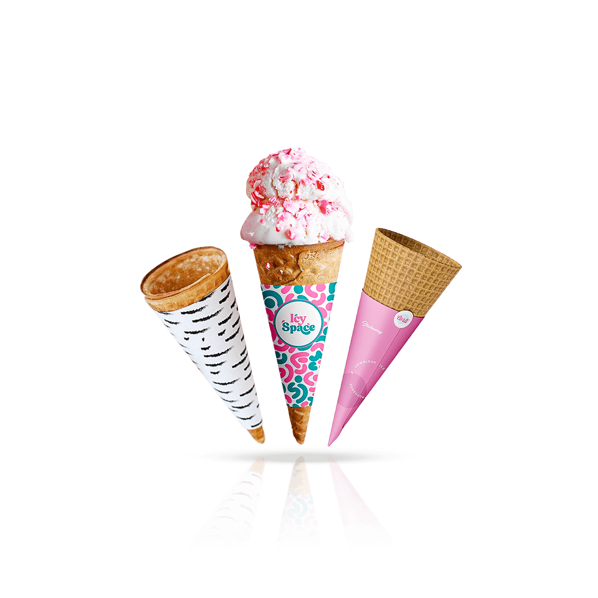 Custom ice cream cone sleeves with printed paper packaging for ice cream shops, dessert bars and events