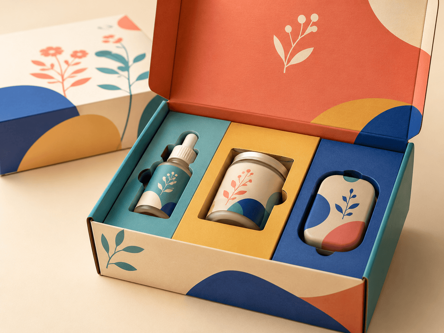 Premium custom packaging reveal with colourful insert and refined presentation